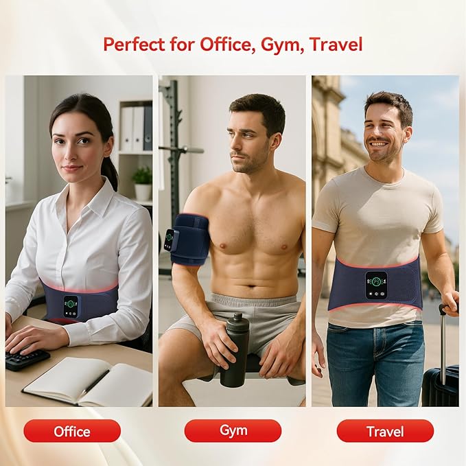 Red Light Therapy Belt for Body, Cordless Infrared Therapy Belt for Back/Abdomen, Waist Wrap with Pulse/Vibration Massage & Timer, Pain Relief, Muscle Relaxation & Circulation Boost, Gift for Parents