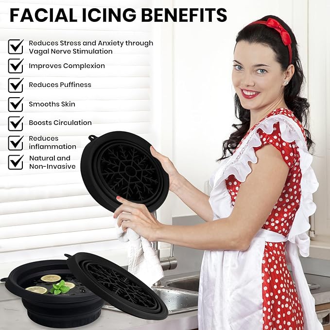 Ice Bowl for Face with Built-in Ice Tray, Foldable Silicone Face Bowl for Ice, Facial Ice Bath Bowl, Skin Tightening & Acne Relief, Portable Ice Face Bowl for Home Travel - Green