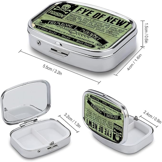 Metal 2 Compartment Pill Organizer Travel Friendly Portable Compact Pill Box Cute Pill Case to Hold Vitamins/Fish Oil/Supplements/Meds/Tablet for Purse/Pocket (Vintage Style)