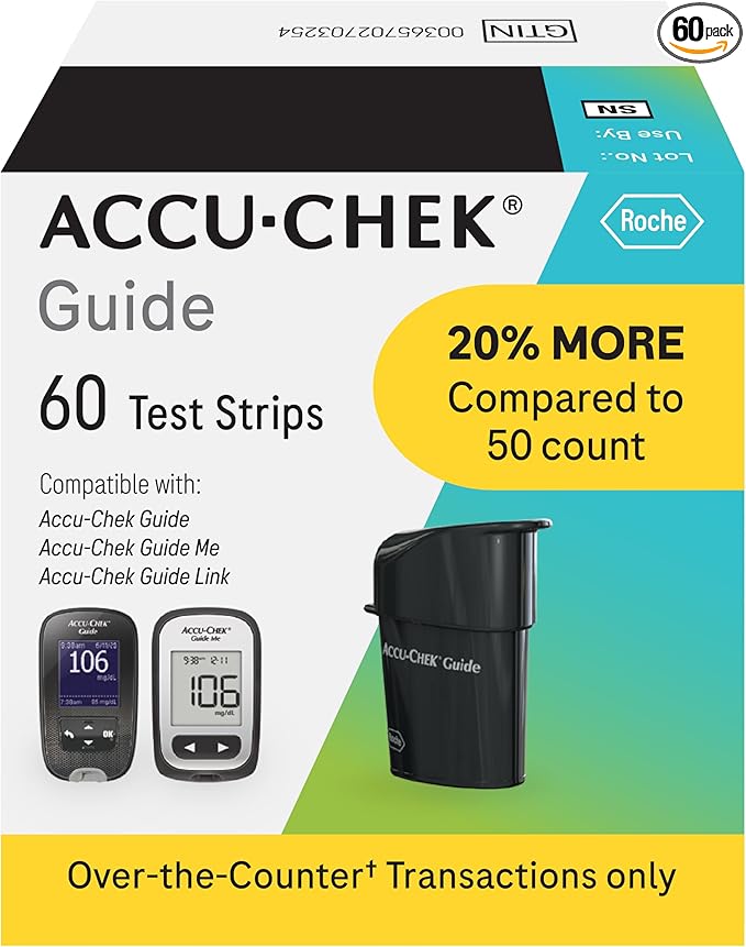 Accu-Chek Guide Glucose Test Strips for Diabetic Blood Sugar Testing (Pack of 60)