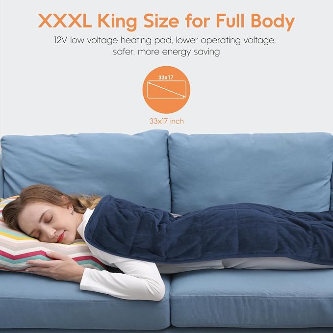 OKK Weighted Heating Pad, Heating Pad for Back Pain Relief, 33"x17" Extra Large Full Body Portable Weighted Heated Pad for Cramps Neck Shoulder, 2lb, 3 Heat Settings, 3 Hours Auto Off Heat Pad