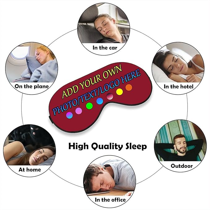 Personalized Eye Mask, Custom Eyeshade Blindfold Add Your Design Image Text Customized Eye Cover with Adjustable Strap for Sleeping Travel Work Naps Blocks Light, Dark Red