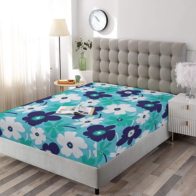 Decorative Fitted Sheet Set Twin XL Size, Aqua Deep Pockets Fitted Sheet & 2 Pillow Sham Set(No Flat Sheet), Spring Flowers on Blue Backdrop Ditsy Style Simplistic Printed Microfiber Bedding 3pc Set