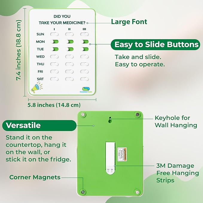 Medication Tracker & Pill Reminder | Visual Reminder Alarm | 7 Day, 3 Times a Day Medication Reminder | Take and Slide | No More Second-guessing or Double-dosing | Perfect for The Elderly