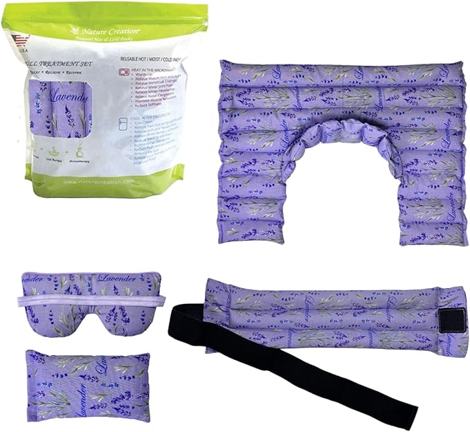 Nature Creation Microwavable Heating Pads Full Set - Herbal Heating Pads - Herbal Hot & Cold Therapy Packs - Set of 4 Reusable Heating Pads - Lavender