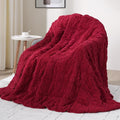 Drewin Adults Weighted Blanket Queen Size 15 lbs, 3D Stylish Fluffy Jacquard Sherpa Weighted Blankets for Sofa Bed, Cozy Thick Winter Heavy Blanket for Calming, Ceramic Beads, 60 x 80 inches, Red