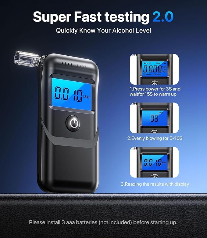 Breathalyzer, Alcohol Breathalyzer Tester with LCD Digital Display, Portable Breathalyzer for Home and Party Use (Includes 10 Mouthpieces)