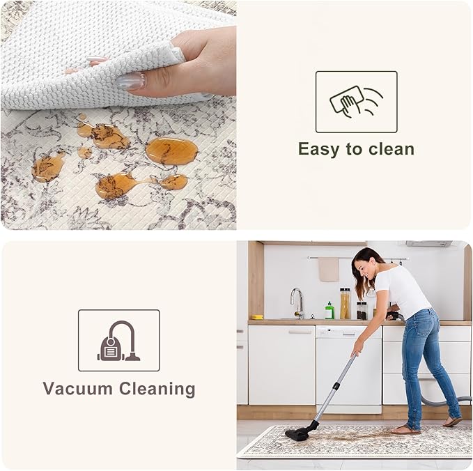 KIMODE Comfort Kitchen Floor Mats Cushioned Anti Fatigue,Boho Vintage Floral Kitchen Rugs Sets of 2,Ergonomic Memory Foam Carpet Non Slip for Sink Laundry Office,Purple Grey 17"x29.5"+17" x47”