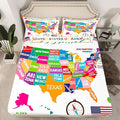 USA Map Fitted Sheet Twin, Geography USA Map Bed Sheet Set for Boys Girls Educational Bedding Set Learning Time Bed Cover 2Pcs (No TOP Sheet)