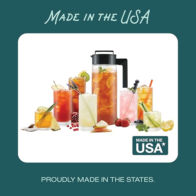 Takeya Airtight Pitcher - Durable BPA-Free Eastman Tritan Odor/Stain-Resistant Leakproof Lid for Iced Tea/Water Easy-Grip Silicone Handle Spill-Free Spout Fridge-Friendly Made in USA 2 Quart/Raspberry
