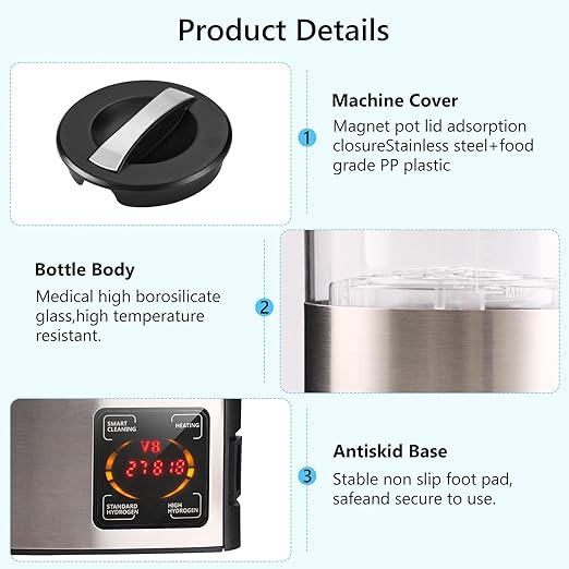 Hydrogen Water Machine Generator | 1800 PPB High Concentration, Portable Hydrogen Water Maker with SPE and PEM Technology for Home, Gym & Travel, Alkaline pH Balance Technology