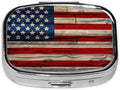 Small Pill case for Pockets & Purses Pill Box Makes 2 Compartment Travel Medicine Organizer (Vintage Wooden American Flag)