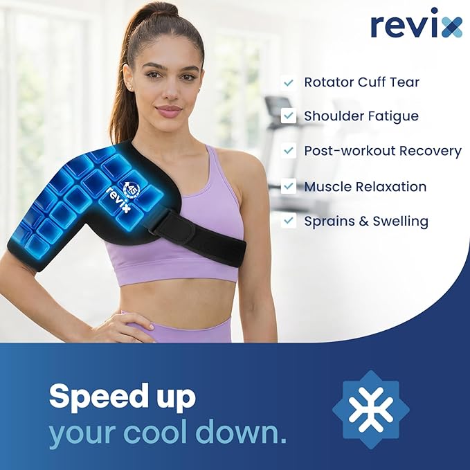 REVIX 45-Min Long-Lasting Shoulder Ice Pack, Reusable Ice Packs for Shoulder & Arm with Ice Grid Design, Flexible Gel Cold Compress Wrap for Rotator Cuff Relief, Muscle Relaxation & Soothing Fatigue