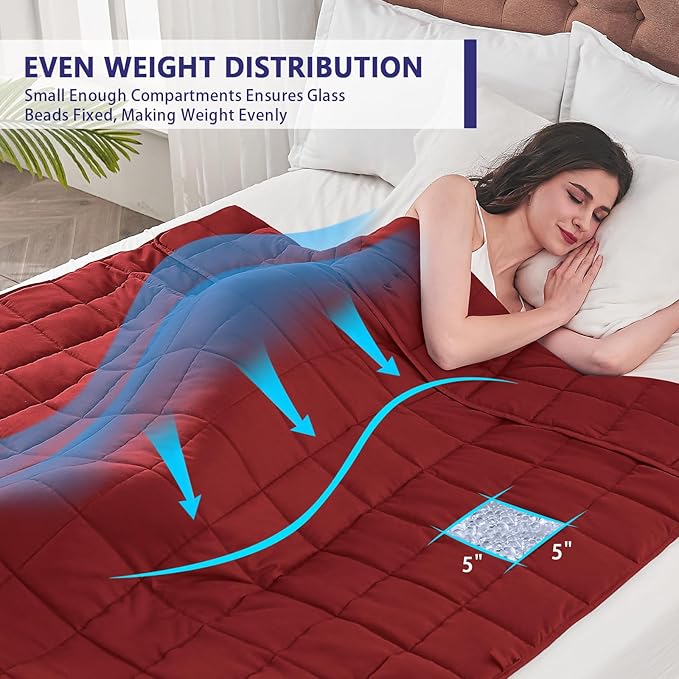 yescool Weighted Blanket for Adults (30 lbs, 88” x 104”, Red) Cooling Heavy Blanket for Sleeping Perfect for 290-310 lbs, King Size Breathable Blanket with Premium Glass Bead