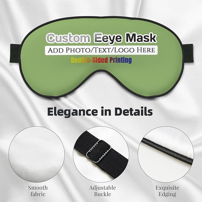 Custom Sleep Eye Mask Personalized Men Women Blindfold Design Your Own Photo Text Logo Adjustable Strap Soft Eyeshade Customized Blackout Eye Cover for Home Offices Travel Kiwi