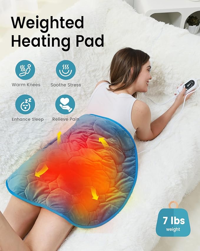 immtree 7lbs Weighted Heating Pad, 24x29 Inches, Extra Large Size Heated Lap Heavy Blanket with Fast Heat Technology, Deeper Pain Relief for Back and Knee, Christmas Gifts for Women Adults, Blue