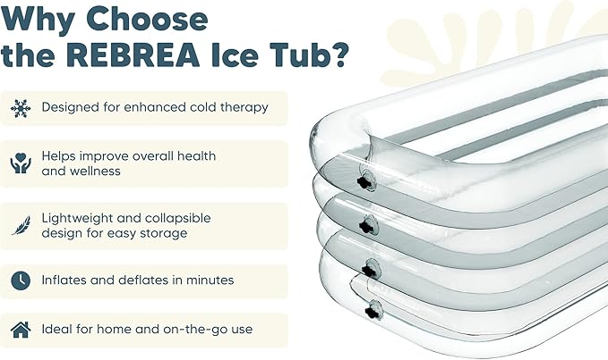 Inflatable Ice Bath Tub -XL Clear See Through - Ice Plunge Tub for Cold Water Therapy - Portable Cold Plunge Tub - Indoor & Outdoor - Inflatable Tub for Adults - Ice Tub for Athletes - Cold Tub