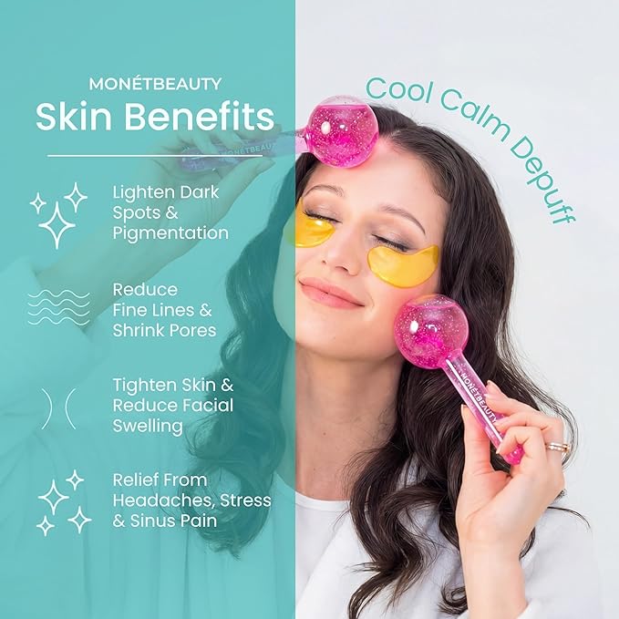 Ice Globes for Face, Freezer Safe and Highly Effective Facial Globes for Daily Beauty Routines, Face Roller to Tighten Skin, Reduce Puffiness, Enhance Circulation and Complexion (Pink)