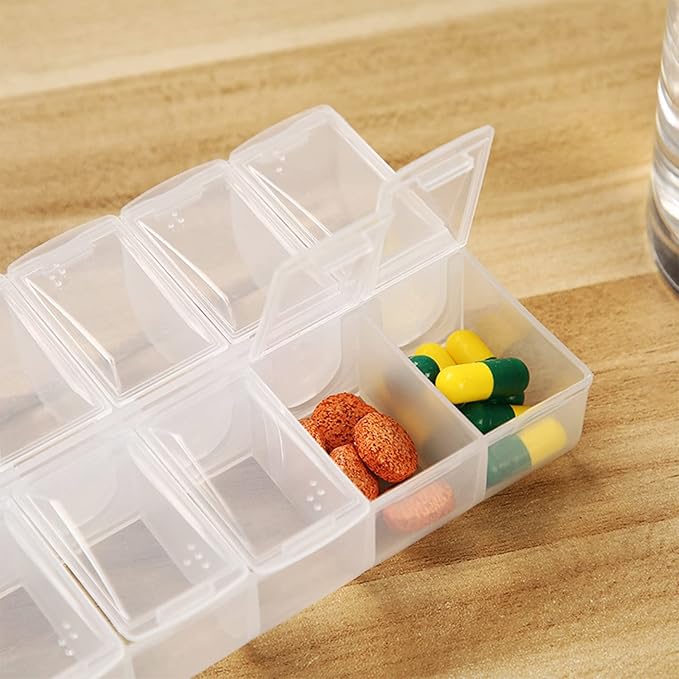2 Pack OPP Clear Daily Pill Box Organizer, Am Pm Pill Organizer 7 Day, Weekly Pill Organizer 2 Times a Day for Pills, Supplements and Medication, Small Pill Box 7 Day, Medication Organizer