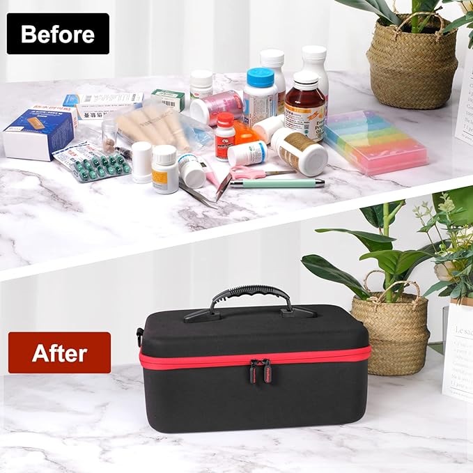 Yewltvep Pill Bottle Organizer, Medicine Organizer Box, Travel Medicine Bottle Organizer Storage, Hard Shell First Aid Case, First Aid Box Empty for Emergency Medication, First Aid Bags (Case Only)