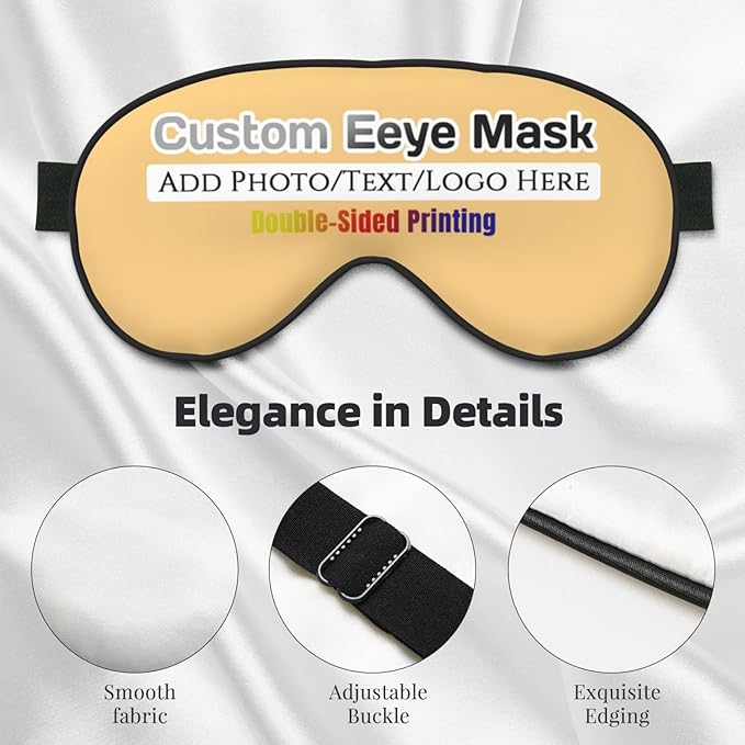 Custom Eye Mask for Sleeping Personalized Your Photo Text Logo Adjustable Strap Sleep Mask Customized Soft Blindfold Eyemask Blackout Eye Cover for Men Women Home Travel Offices Yellow Haze