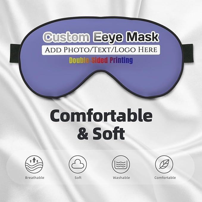 Personalized Eye Mask Add Picture Text Image Logo Custom Travel Sleeping Masks for Home Office Customized Sleep Mask for Men Women Blocks Light Adjustable Strap Violet