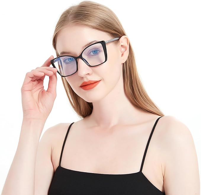 2 Pack Blue Light Blocking Glasses for Women, Oversized Trendy Cat Eye Computer Gaming Glasses Anti Glare & UV Glare RF6204 (Black + Clear Gradient Pink Cateye Frame)