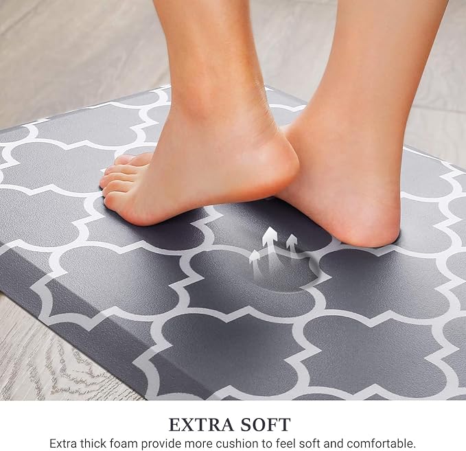WISELIFE Anti Fatigue Floor Mat - 4/5 Inch Thick Kitchen Mat Non Slip Waterproof Heavy Duty Ergonomic Comfort Mat Durable for Home, Office, Sink, Laundry,(22" x 72", Grey)