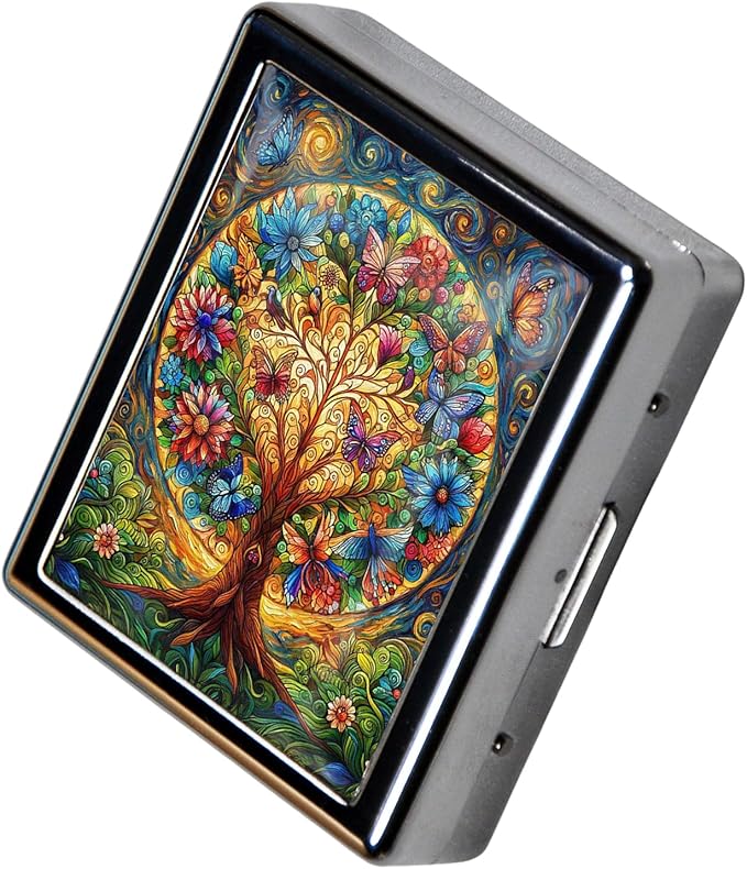 Metal 7 Day Pill Organizer, Weekly Pill Case 8 Compartments, Travel Pill Box for Purse & Pocket, Small Medicine & Vitamin Organizer, PP Dividers, Secure Clasp (Tree of Life)