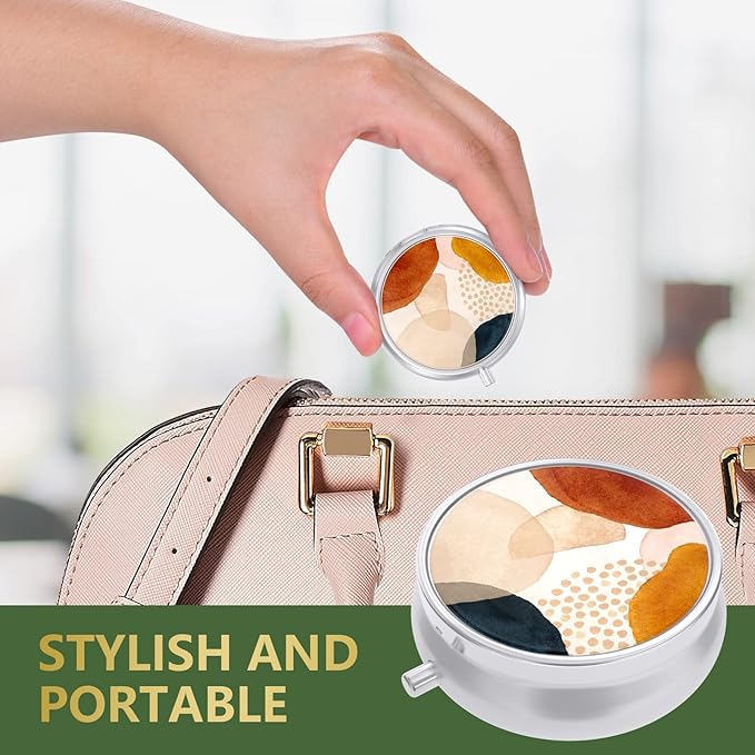 Nipichsha Pill Box, Small Pill Case for Purse & Pocket, Cute Travel Medicine Organizer, Portable Medicine Container Holder to Hold Vitamins, Medication, Fish Oil & Supplement, Simple Abstract Art