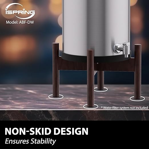 iSpring Wooden Stand for DGF2 Gravity-Fed Stainless Steel Countertop Water Filter System, Dark Wood