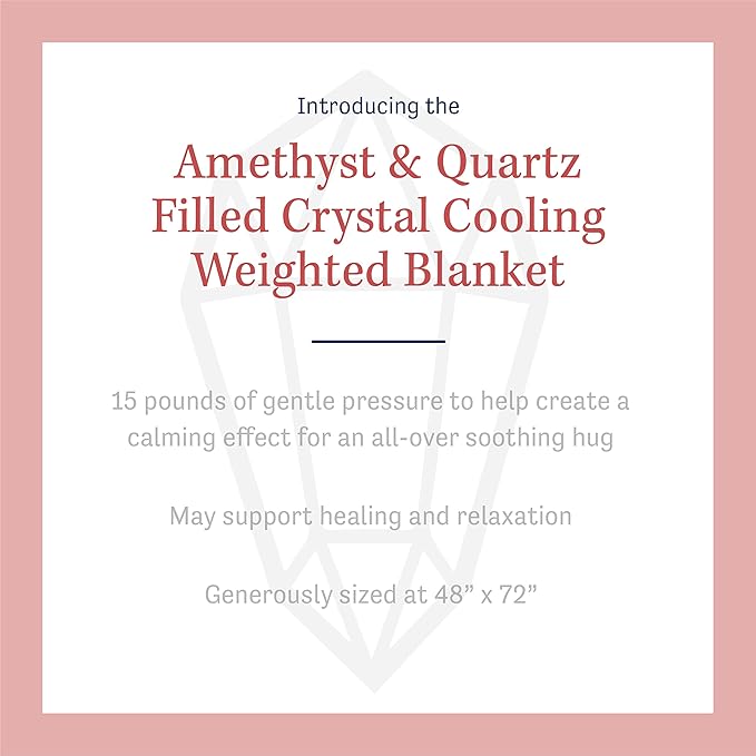 Dream Lab Amethyst and Quartz Crystal Cooling Reversible Weighted Blanket with Removable Cover, 15 Pounds, Soft Pink