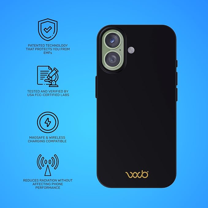 WAVEBLOCK EMF Protection Silicone iPhone Case Compatible with iPhone 17, Radiation Blocker, 5G Shield Reduction, Lightweight, USA Patented and Tested in FCC Lab, Black