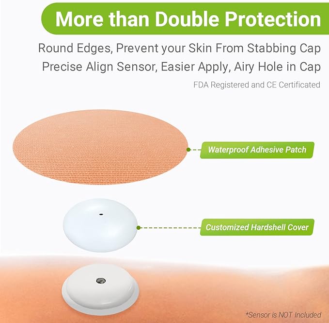 40-Pack Libre 2 & Lingo Sensor Covers, Kovoq Freestyle Libre 2 Sensor Waterproof Patches, 2 Hard Covers for Reliable Protection Against Bumps and Scratches, Breathable and Hypoallergenic (TAN)