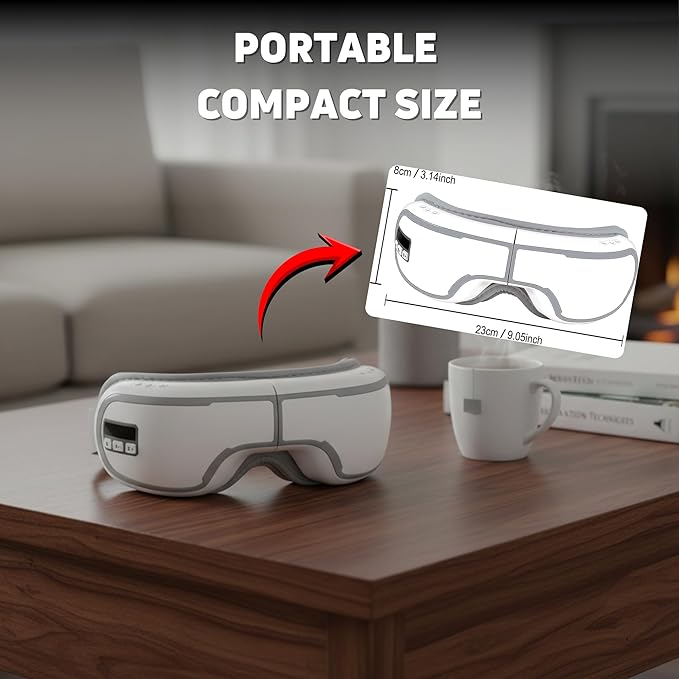 Kuyra Foldable Heated Eye Massager: Heat, Compression, Music & Adjustable Mask – Portable Eye Strain Relief, Dry Eyes Comfort, Relaxation Sleep Support, Holiday Birthday Gift Women & Men (White)