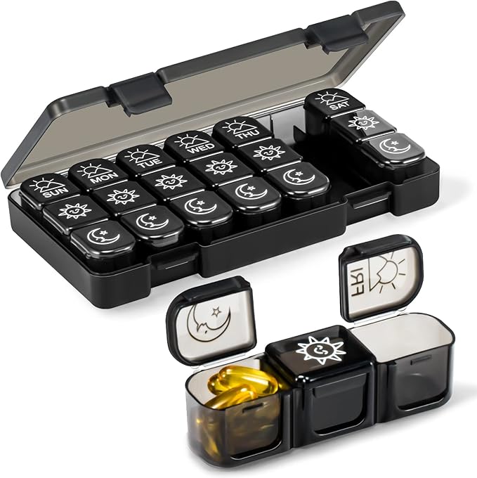 Weekly Pill Organizer 3 Times a Day, Travel Pill Box 7 Day, Portable Daily Pill Case Container, Large Medicine Organizer to Hold Vitamin, Fish Oils, Supplements