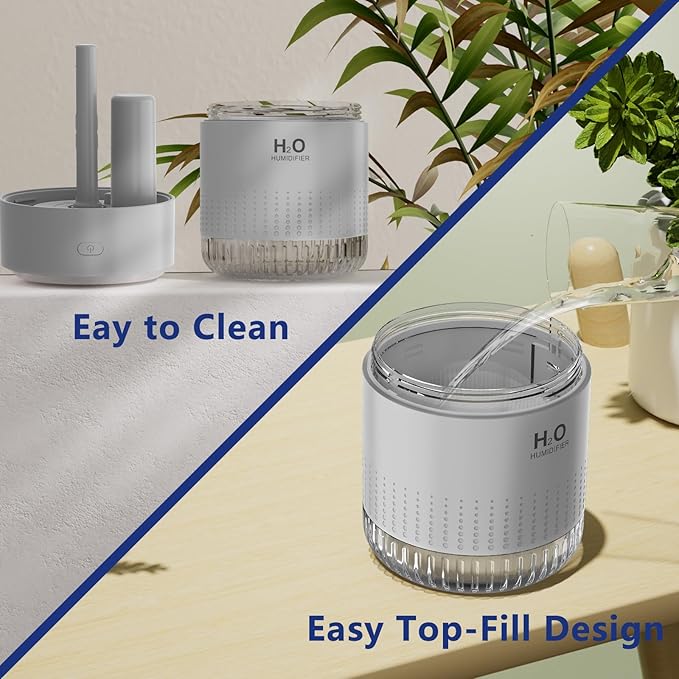 SZO Portable Mini Humidifier, 500ML USB Personal Cool Mist Humidifiers for Bedroom Office Travel Desk, Whisper Quiet 20dB with 2 Mist Modes & Auto Shut-Off, Small Desktop Humidifier(Grey)