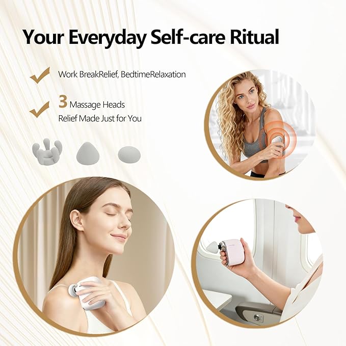 Mini Massage Gun, Portable Deep Tissue Muscle Massager with 4 Heads, Adjustable Speed & Pressure, Quiet Powerful Motor, Rechargeable Handheld Percussion Massager for Neck, Shoulder, Back & Legs Pink
