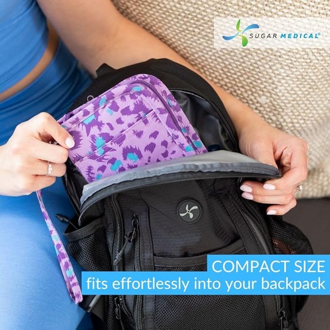 Sugar Medical Diabetes Supply Case | Medical Supplies Travel Bag | Glucose Meter Organizer | Diabetic Care Products | Glucometer Kit (Purple Leopard)