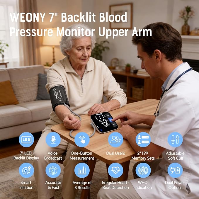 Blood Pressure Monitor for Home Use,Upper Arm Blood Pressure Cuff 9-17'' Large Cuff,Automatic Blood Pressure Machine with 2×199 Sets & 6'' LED Backlit Screen,Talking Home Blood Pressure Cuff Arm