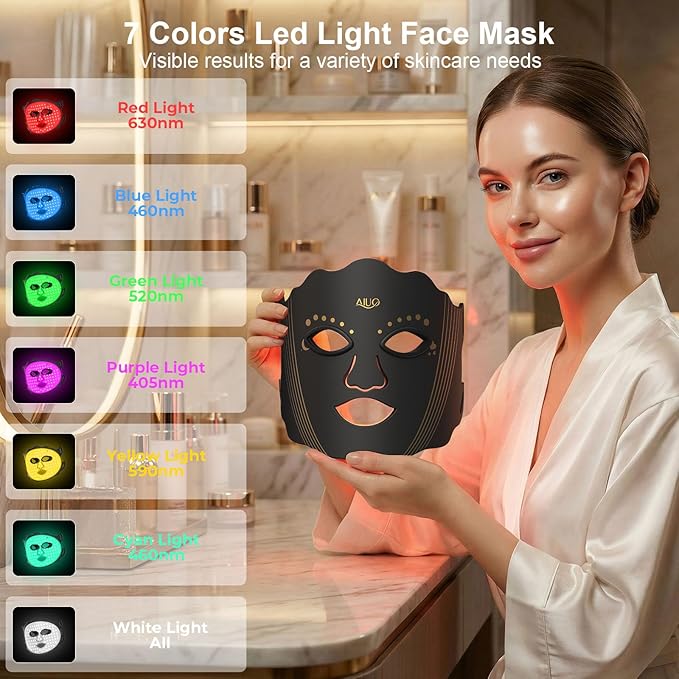 Red Light Therapy for Face, LED Face Mask Light Therapy, Rechargeable Red Light Therapy Mask for Face with Comfortable Light-Blocking Eye Protection & Timing Function At Home, Black