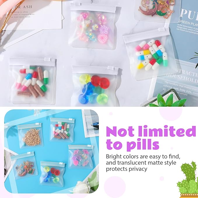 24 Pieces Pill Pouch Bags Zippered Set Reusable Translucent Medicine Organizer Sealing Travel Plastic Bags with Slide Lock for Storage(Clear)