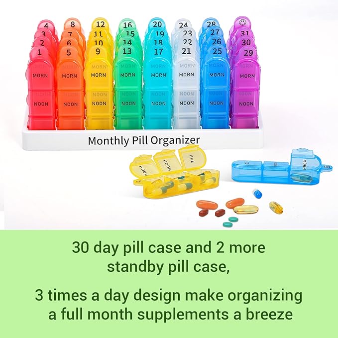 Daviky Monthly Pill Organizer 3 Times a Day, 30 Day Pill Organizer with Small Pill Box, One Month Medicine Organizer, 31 Day Pill Case Pill Container to Hold Vitamin, Supplement and Medication