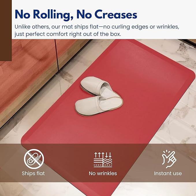 Art3d 3/4" Thick Kitchen Mats for Floor, Waterproof 20" X 32" Cushioned Comfort Mat, Anti Fatigue Mats for Kitchen, Ergonomic Standing Office Desk, Home and Garage, Red