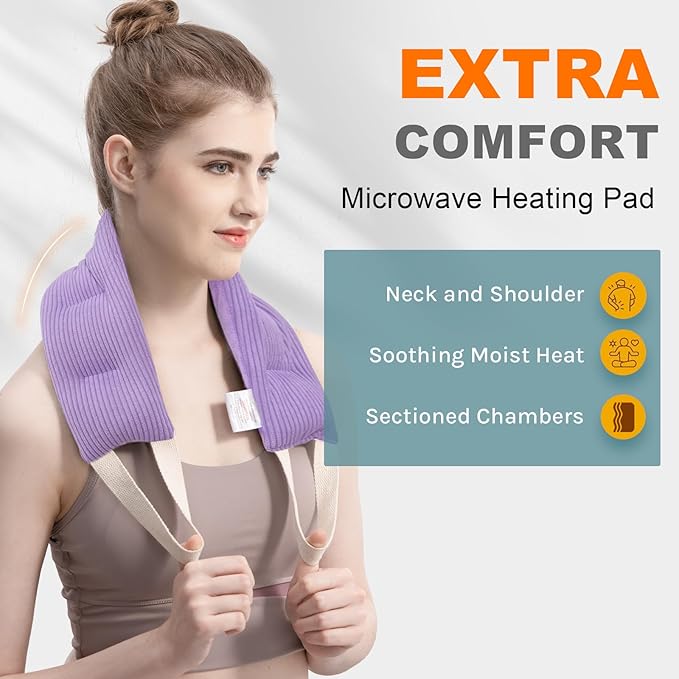 uncn Heating Pad for Neck and Shoulders and Back Moist Small Microwavable Neck Wrap Warmer Weighted Heat Wrap Microwave Heatable Rice Beanbag Cervical Hot Pack Lavender Scented 1.5Pounds