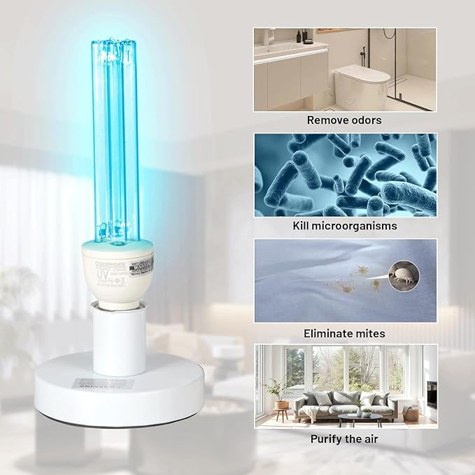25 Watts UVC Light Bulb Ozone Free, UV Light for Bedroom/Bathroom/Closet/Kitchen, 253.7nm Wavelength Covers up to 400sq.ft, E26 110V CTUV-25