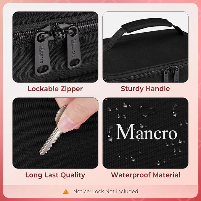 Mancro Dual Layers Medicine Organizer Bag, Pill Bottle Organizer Storage with Lockable Zipper, Medication Travel Bag for Pills, Vitamins, Medical Supplies for Home Storage, Black