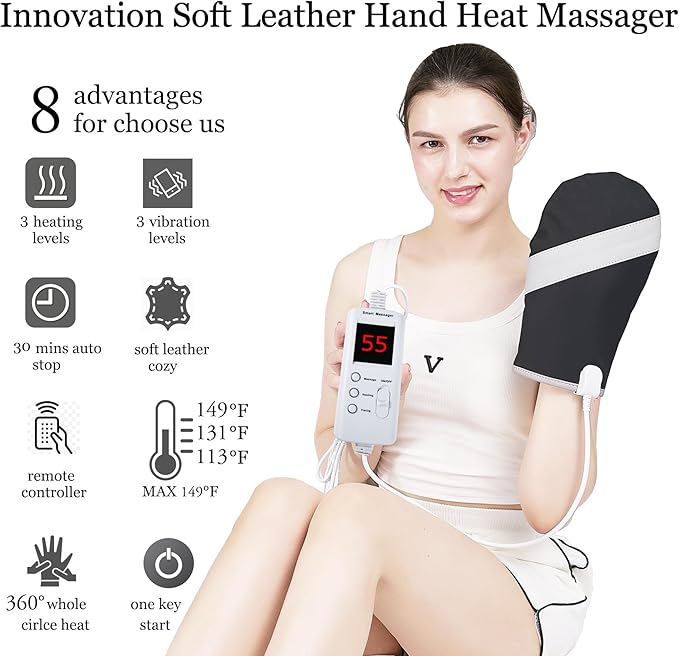 A Pair Electric Hand Massager Machine for Carpal Tunnel Pain Relief with 3 Modes Intensities 3 Heat Levels Fingers Massage,Birthday Gifts for Women Husband,Gifts for Women Men