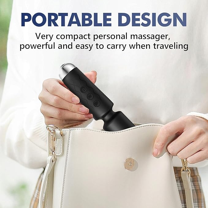 Personal Massager, Handheld Micro Wireless Massager, Small & Powerful, Waterproof Portable, Suitable for Relieving Neck, Leg and Shoulder Pain, Black