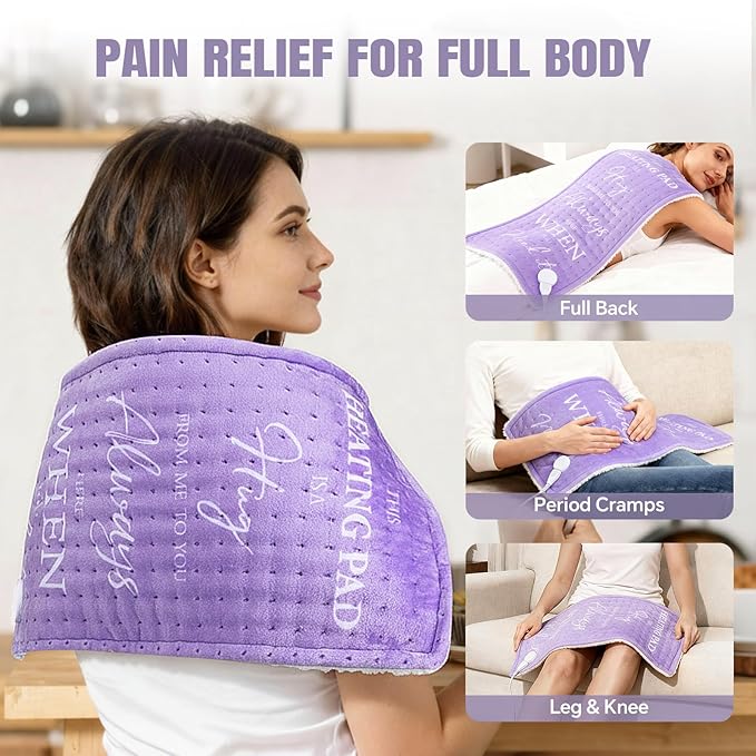 Purple Heating Pad for Back Period Cramps Neck Shoulder Pain Relief, Portable Electric Heat Pads Gifts Ideas, Funny Useful Self Care Unique Christmas Birthday Gift for Women Mom Her Wife Girlfriend